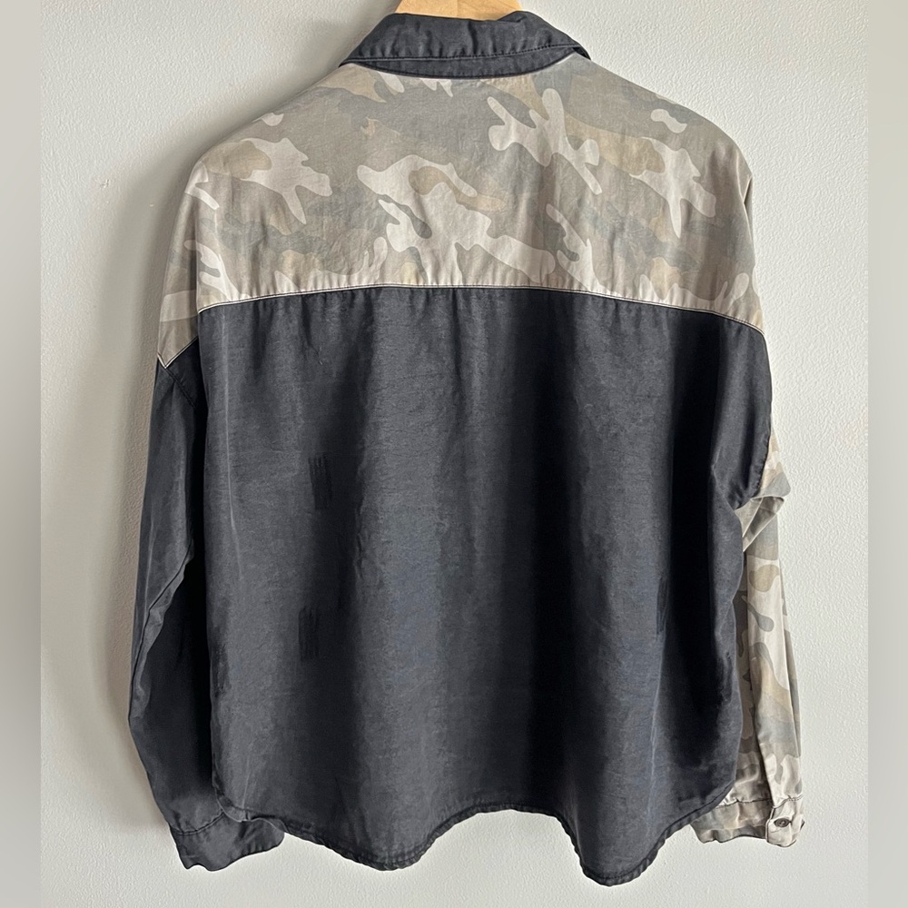 Vintage Havana Camo Colorblock Shirt Tencel Oversized Grunge Utility Chic - Picture 6 of 6